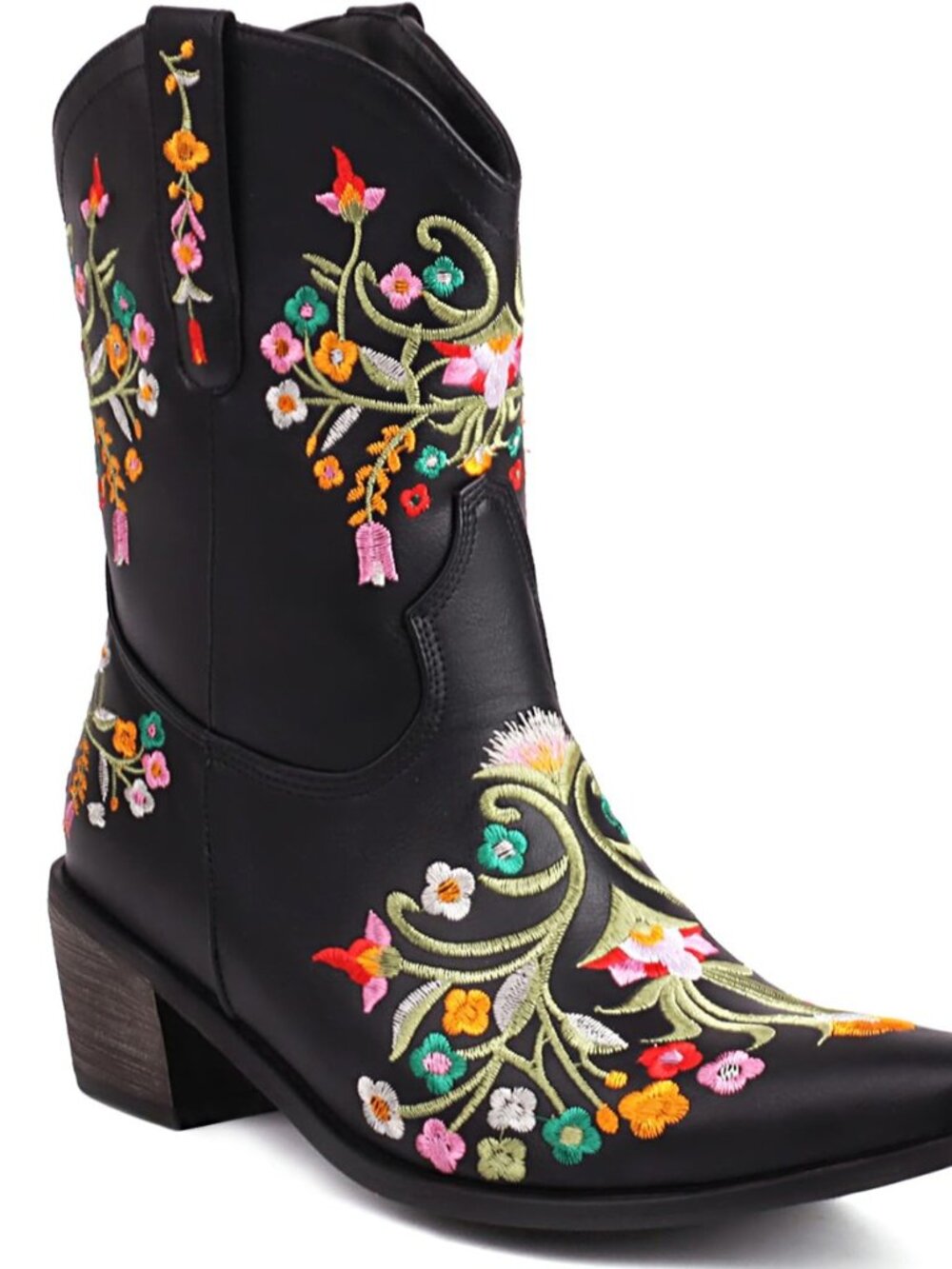 Western Cowboy Boots Knee High Wide Calf Cowgirl Boots Chunky Heel and Pointed